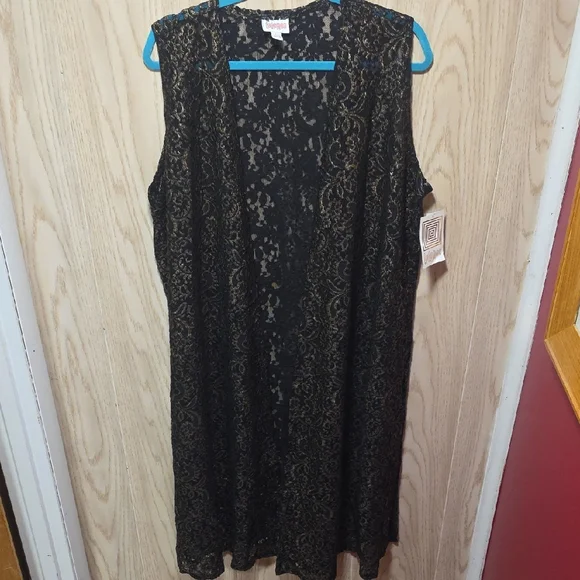 LuLaRoe JOY-Black and Gold Lace Vest - Picture 1 of 5